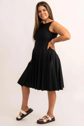 Silky Reversible Comfort Crop Midi Dress W/ Pockets - Black