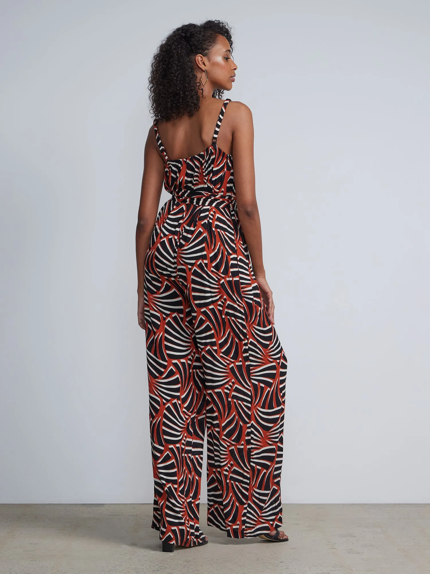 Sleeveless Leaf Print Jumpsuit