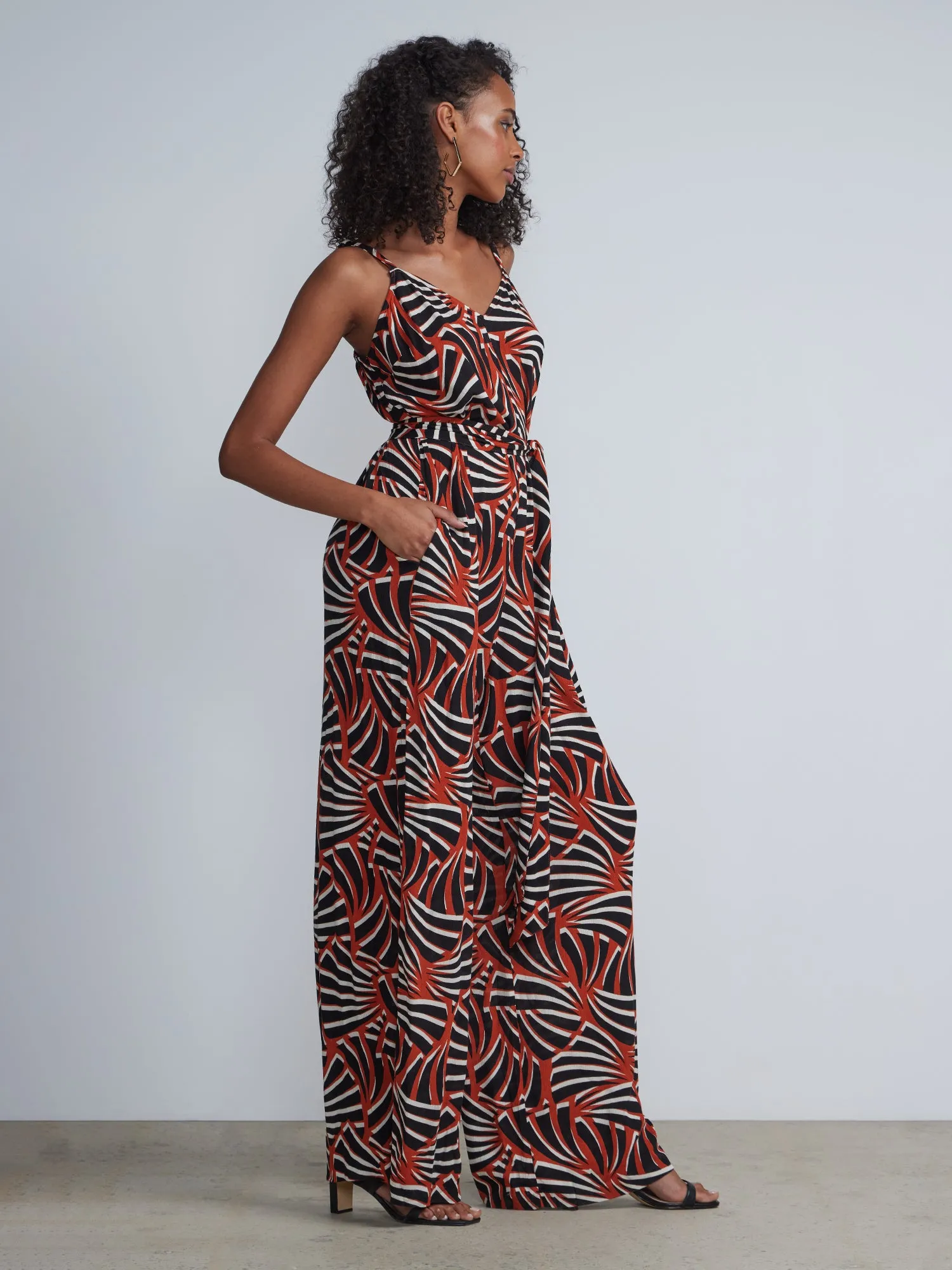 Sleeveless Leaf Print Jumpsuit