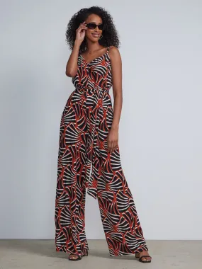 Sleeveless Leaf Print Jumpsuit