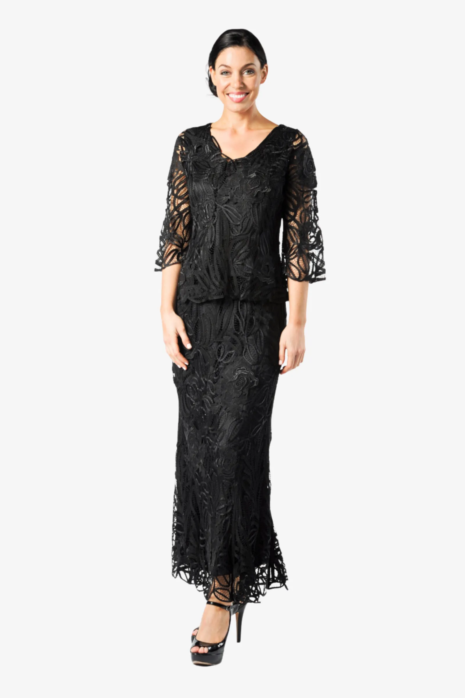 Soulmates D1108 Rose Flower 3/4 Sleeve Tunic Top with Skirt Set