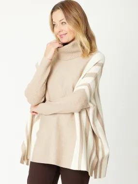 Stripe High Cowl Tunic- Beige/Ivory - 31193