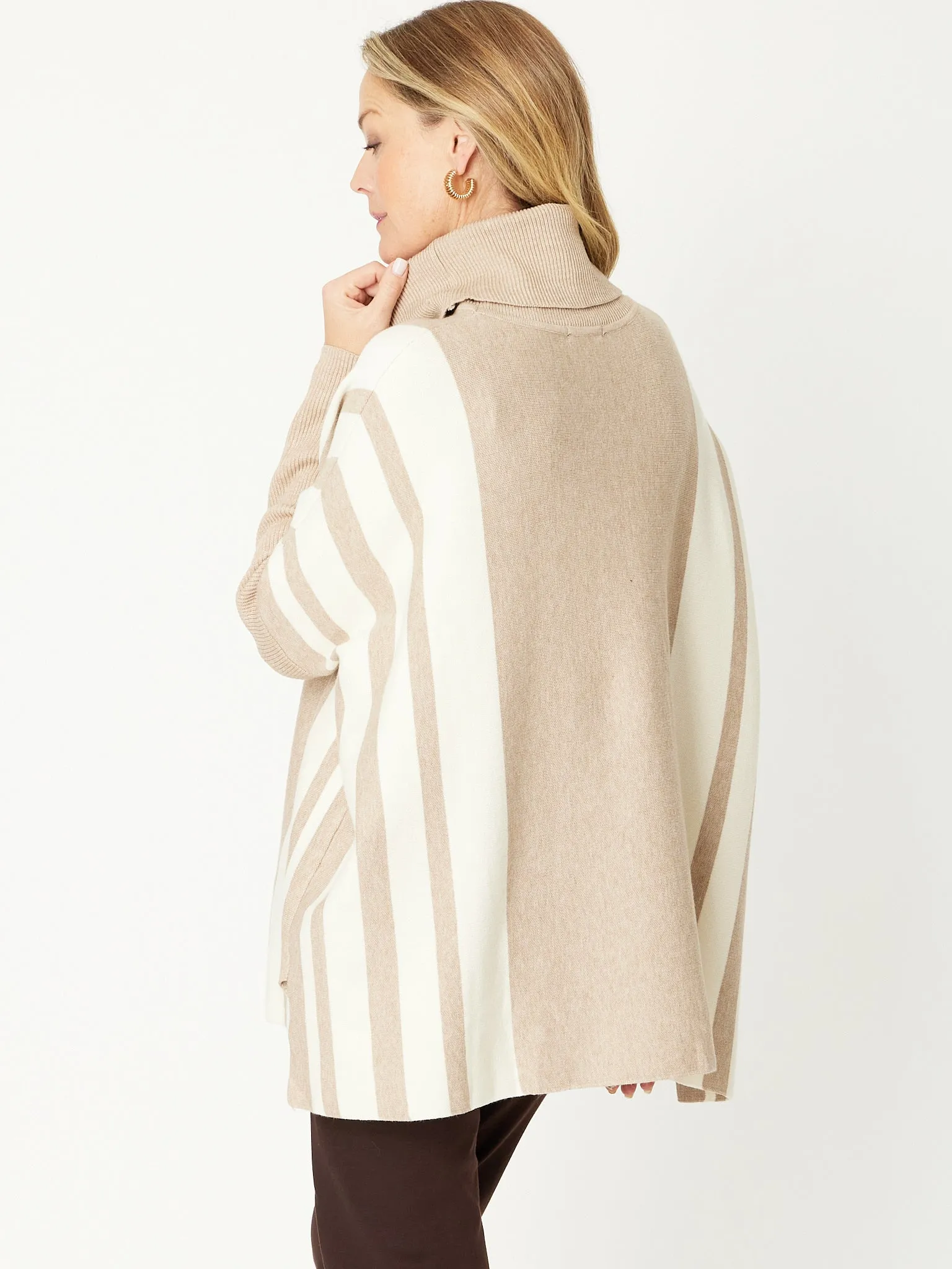 Stripe High Cowl Tunic- Beige/Ivory - 31193