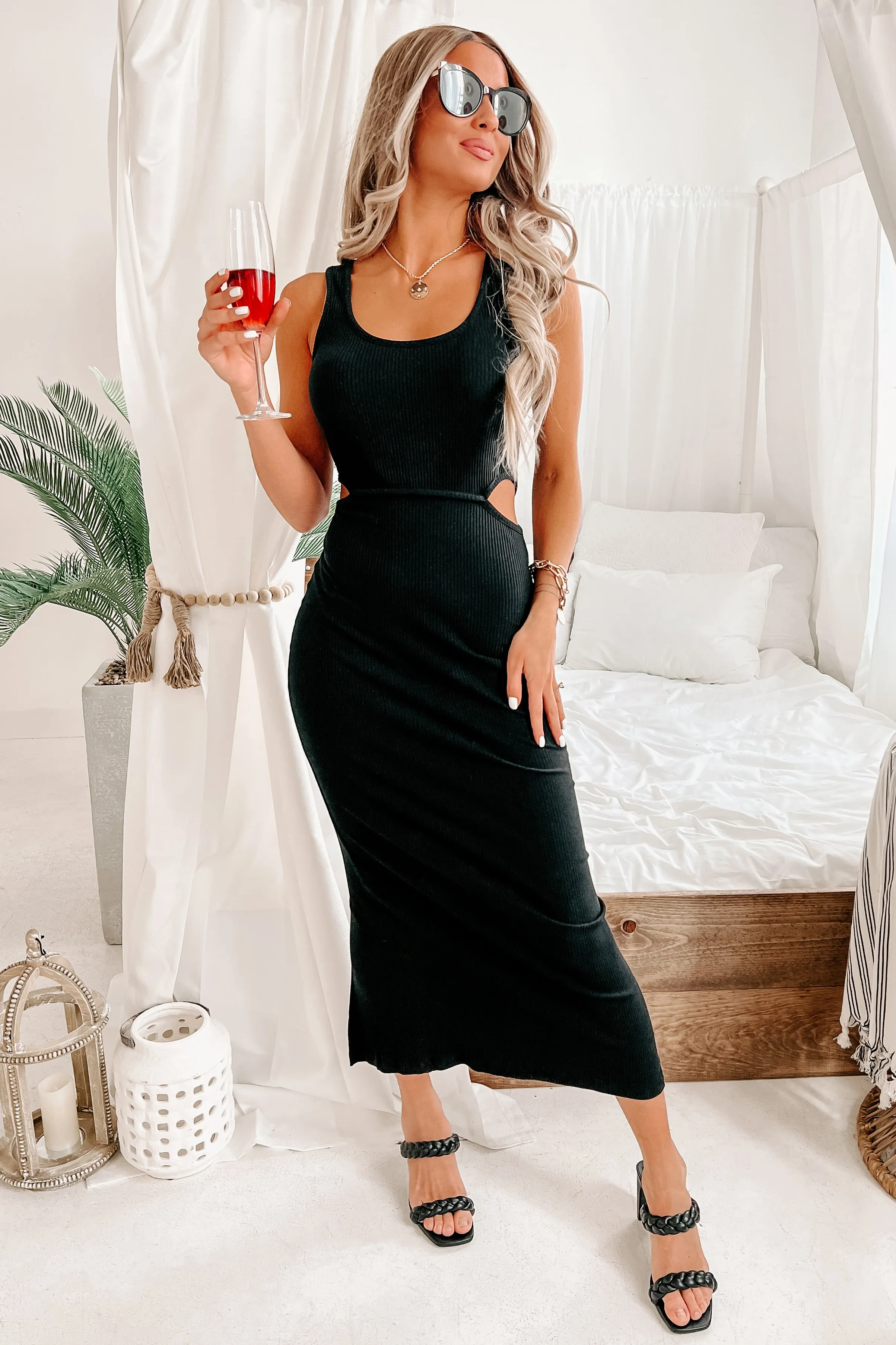 Such A Flirt Ribbed Cut-Out Bodycon Maxi (Black)