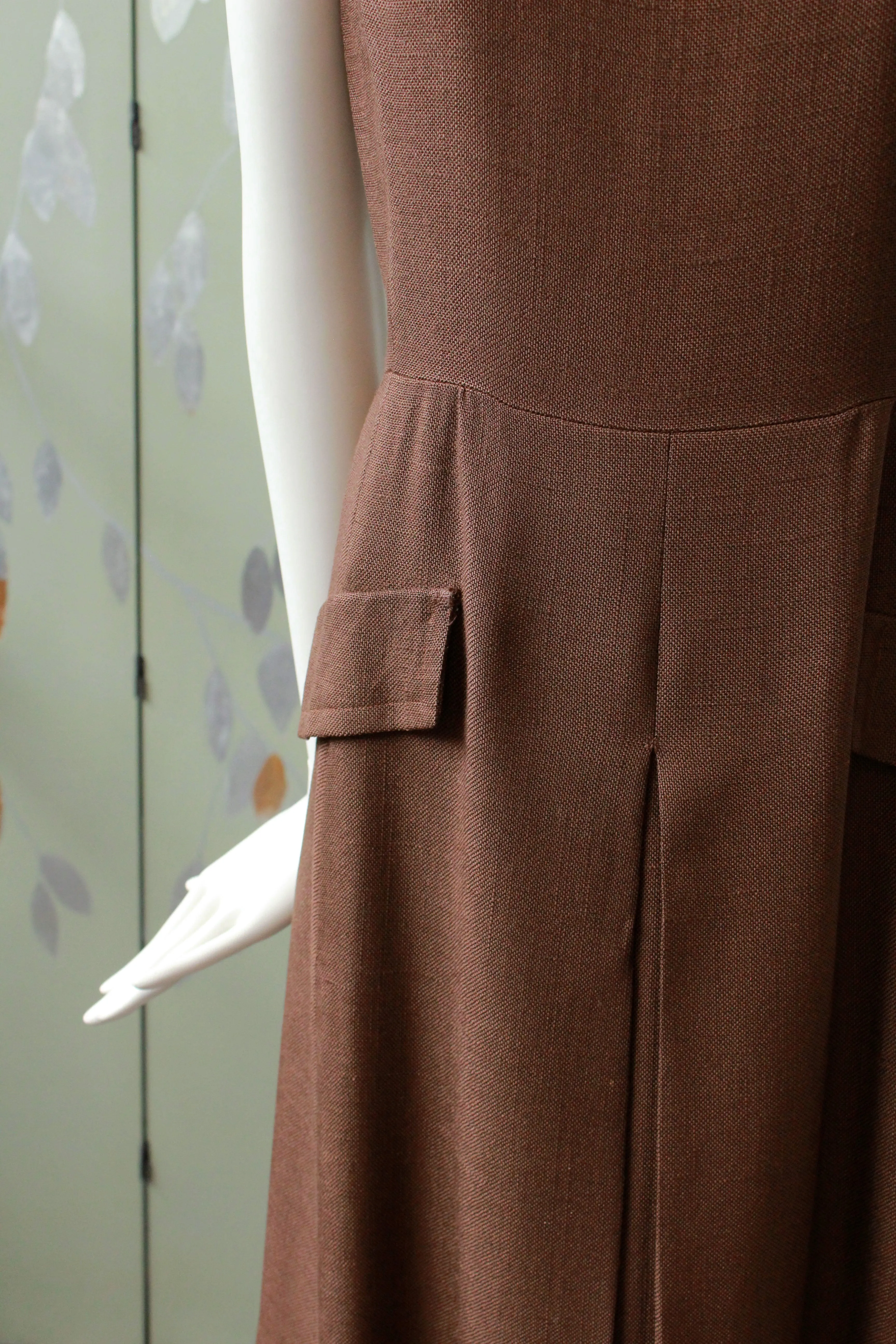 Vintage 1960s Brown Dress Set With Weighted Jacket, XS