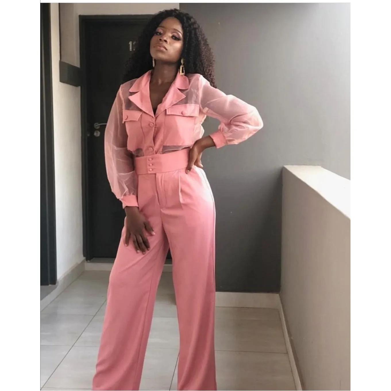 Wide Leg Pants & V-Neck Shirt Set