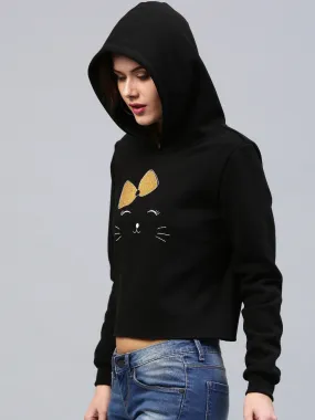Women Bow Kitty Black Sweatshirt