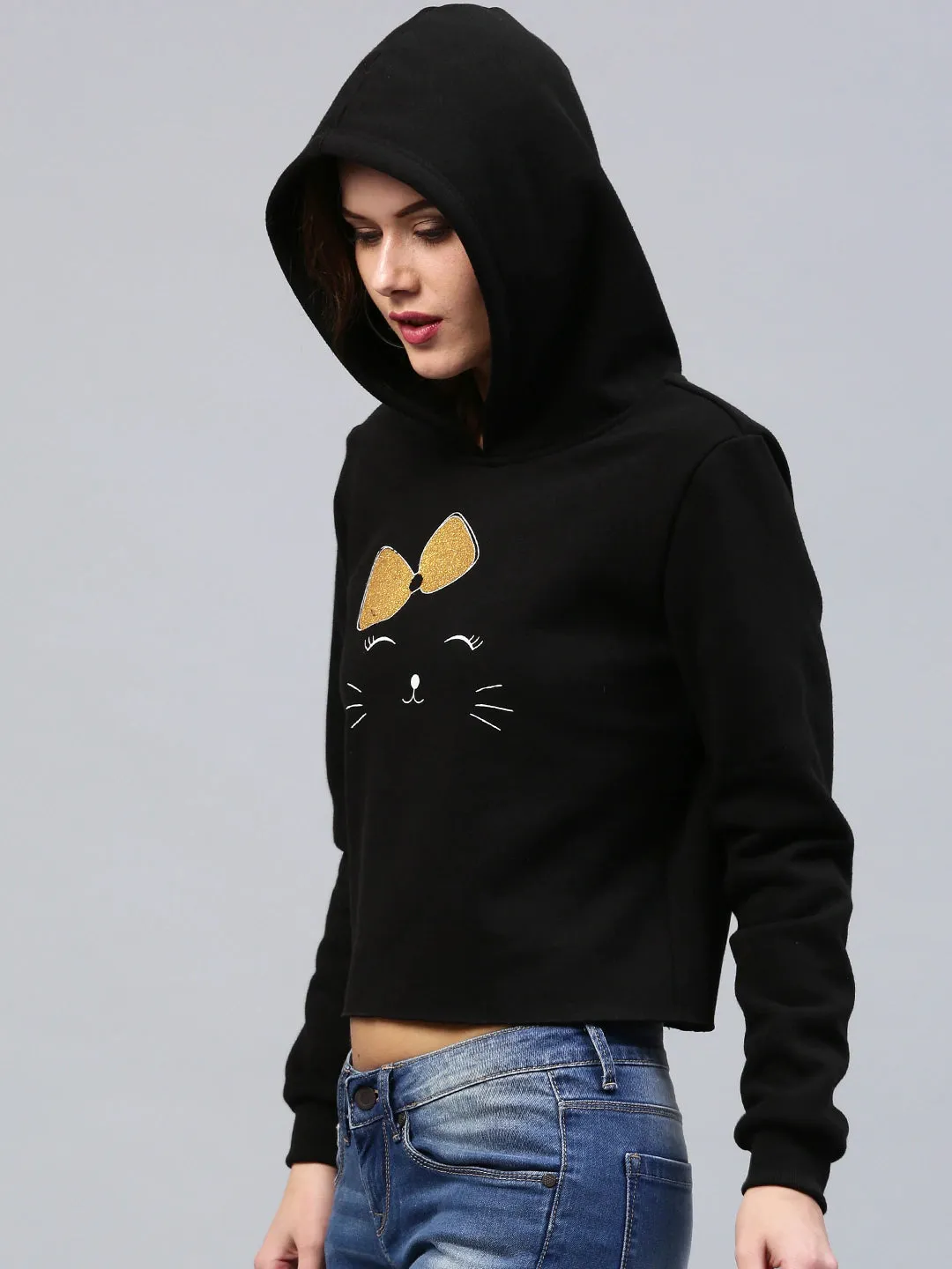Women Bow Kitty Black Sweatshirt