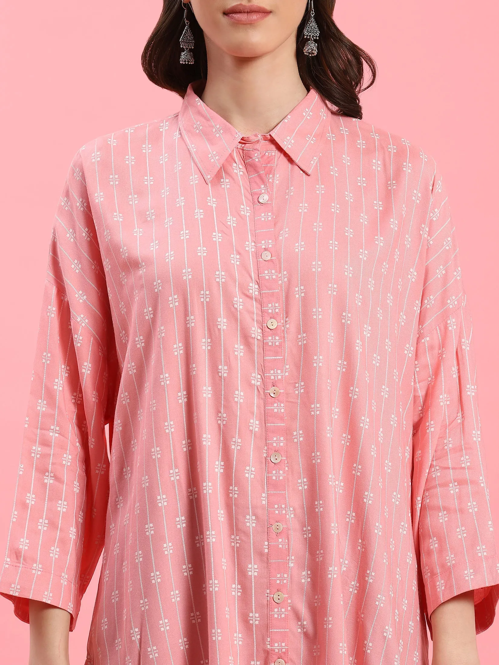 Women Pink Boxy Fit Printed Tunic