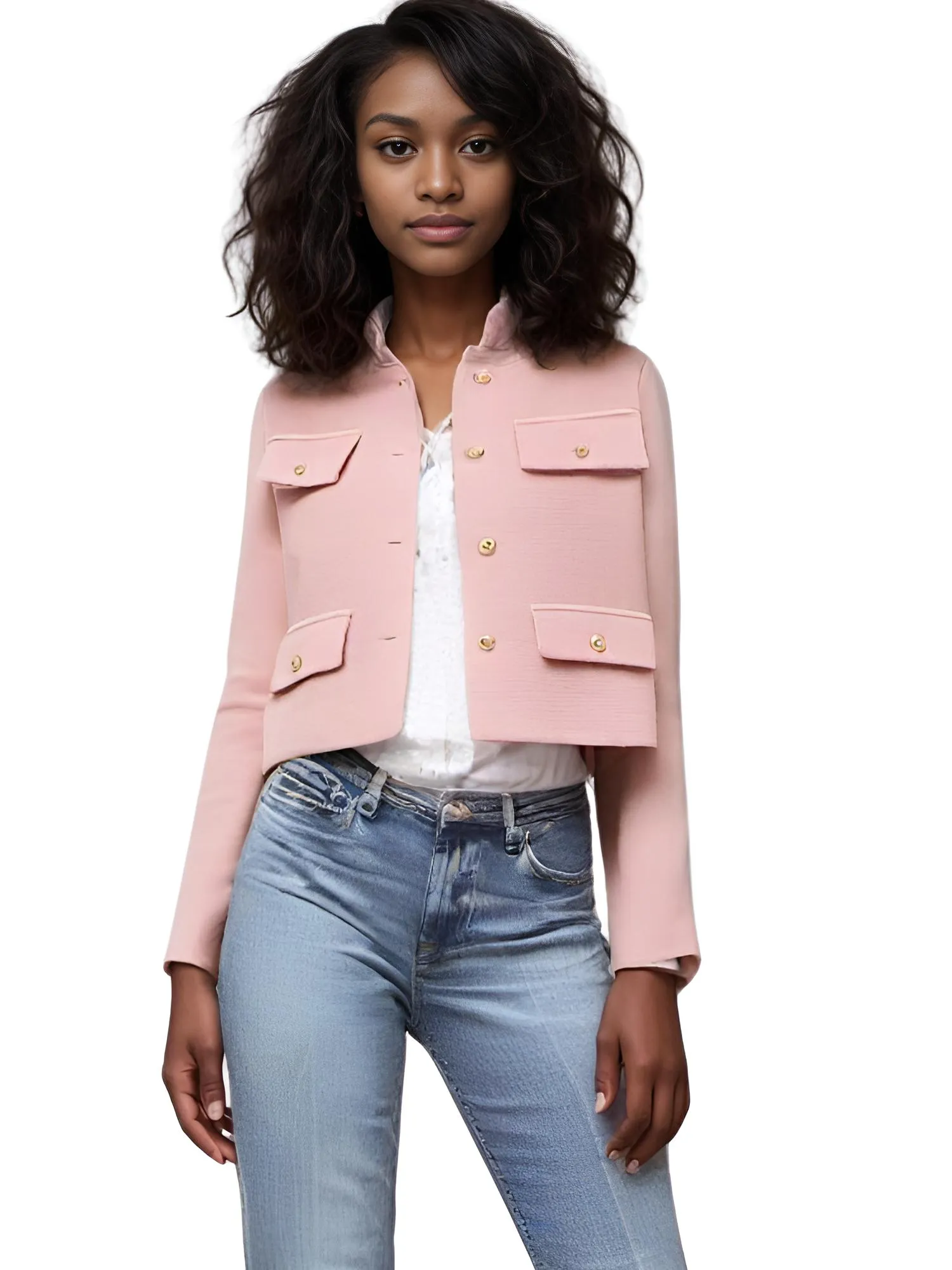 Women's Button Cropped Jacket Demi-Season Short Coats Elegant Women's Coat
