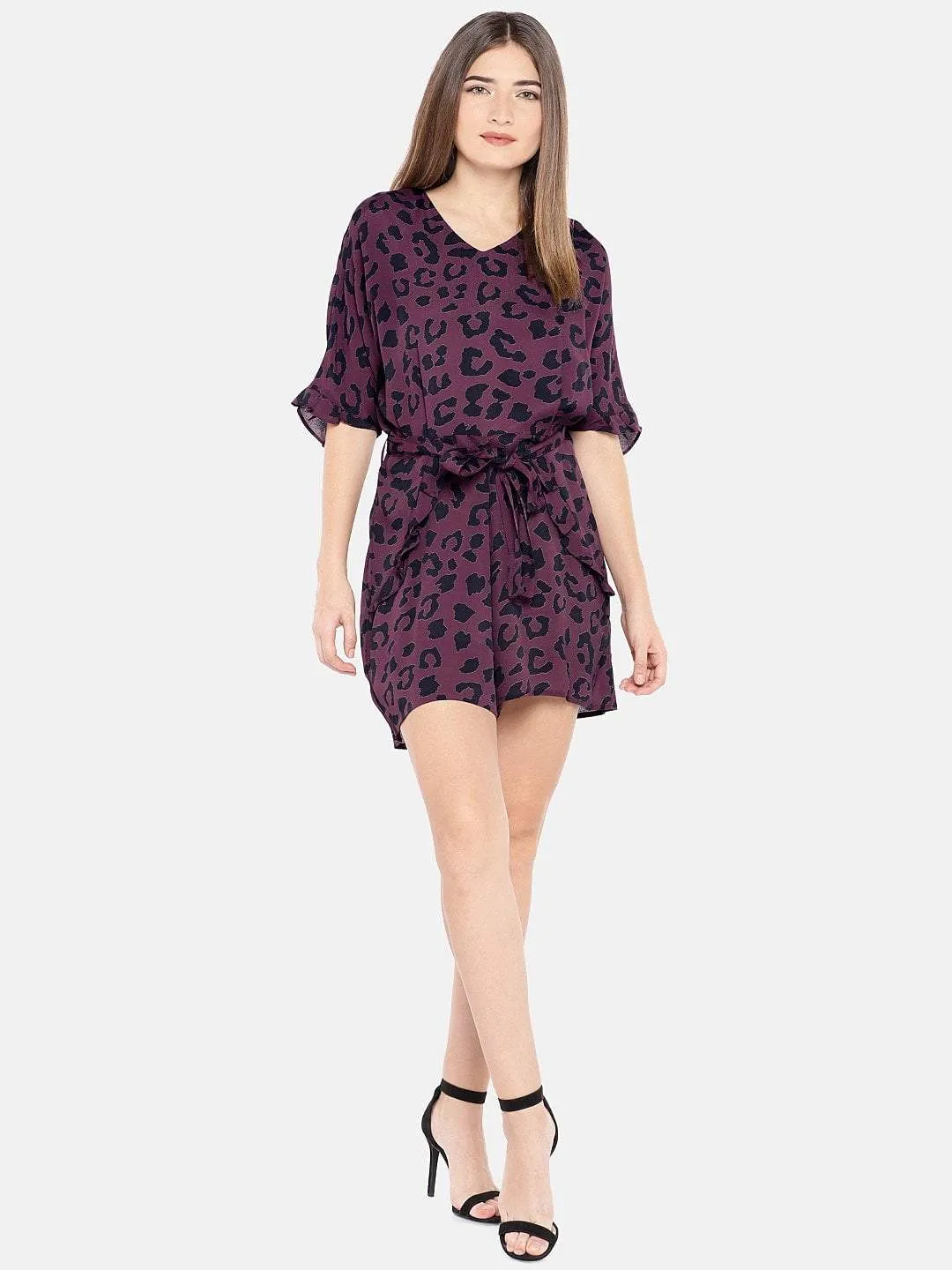 Women's Maroon Viscose Woven Regular Fit Jumpsuit