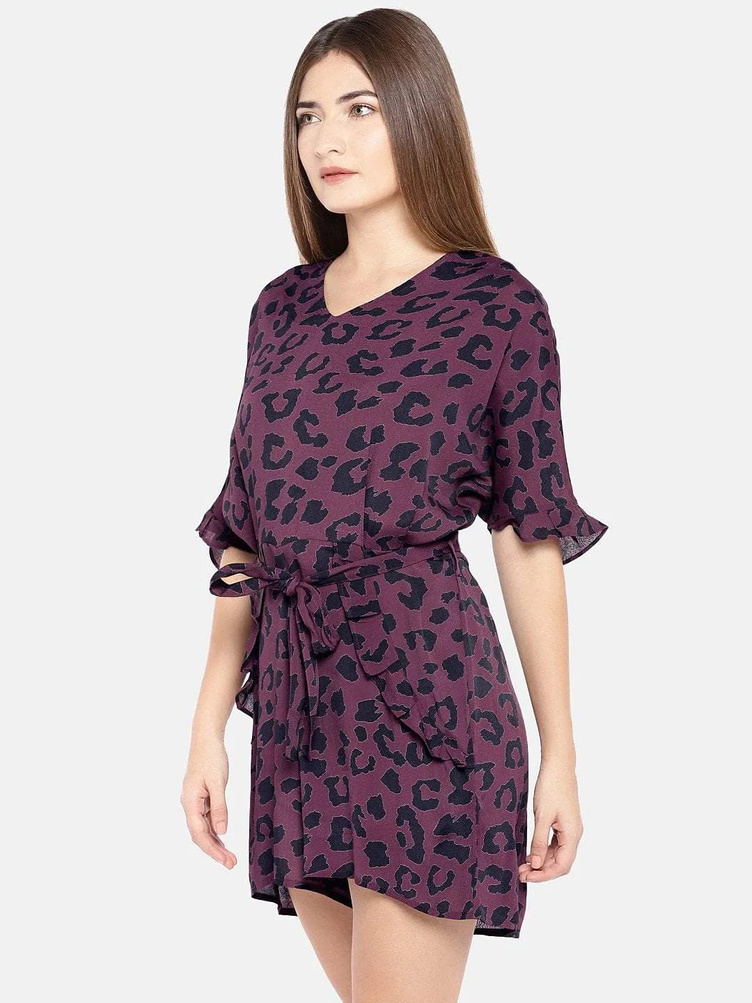 Women's Maroon Viscose Woven Regular Fit Jumpsuit
