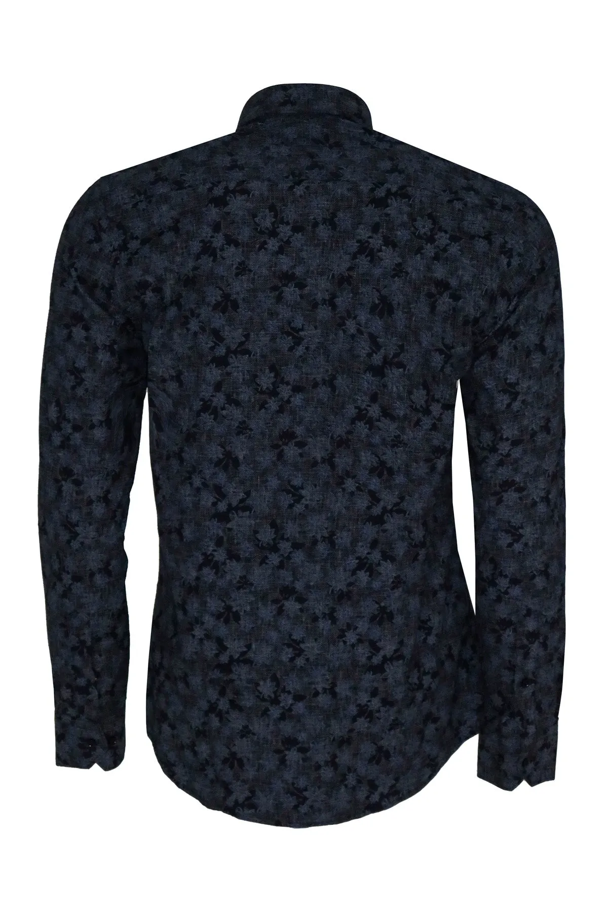 WSS Bloom Patterned Dark Blue Slim Fir Shirt  - Singen