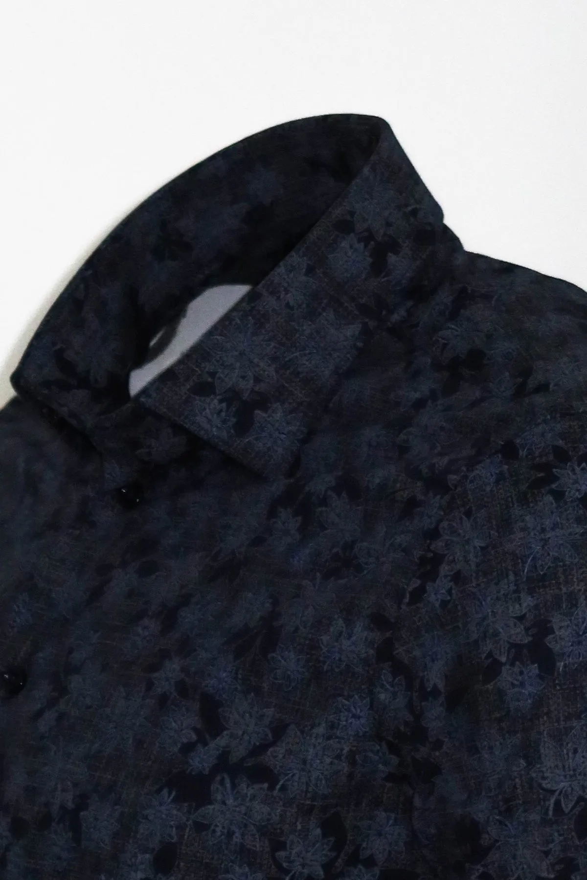 WSS Bloom Patterned Dark Blue Slim Fir Shirt  - Singen