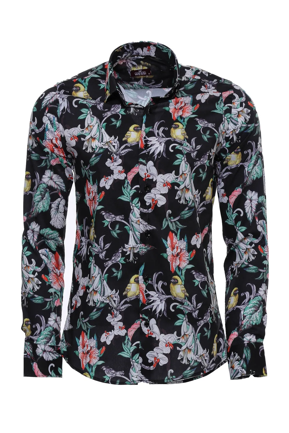 WSS Chain Zebra Leaf Patterned Slim Fit Long Sleeves Multicolor Men Shirt  - Singen